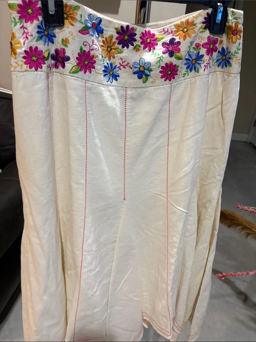 Saint Tropez West Cream Maxi Skirt with Colorful Floral Embroidery